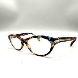 Prada VPR 18P Cat Eye Eyeglasses Blue Tortoise Shell Gold Logo Frames NAG-1O1